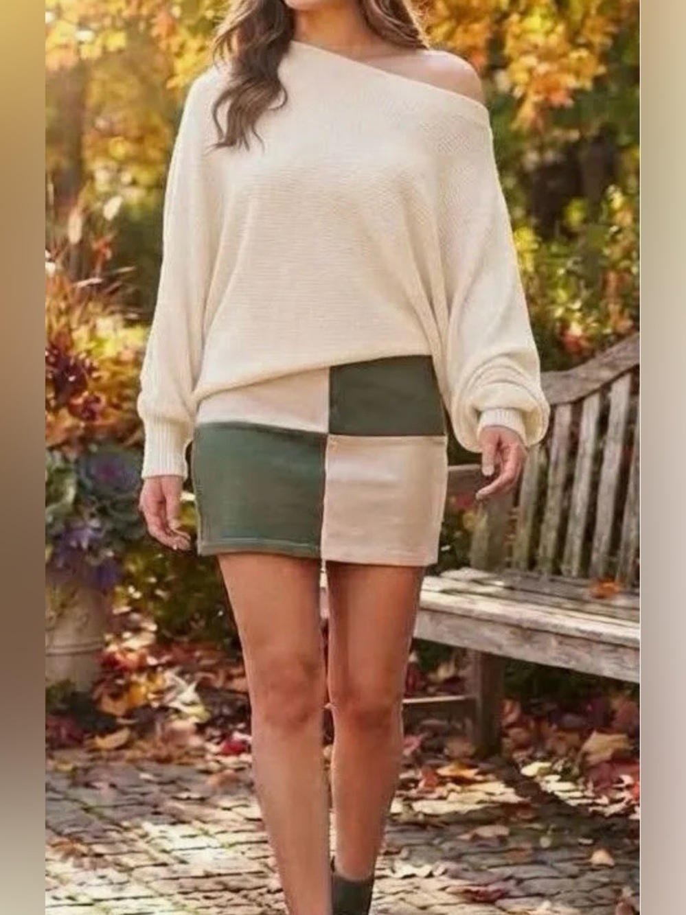 Altar'd State Colorblock Bodycon Mini Skirt in Sage & Cream